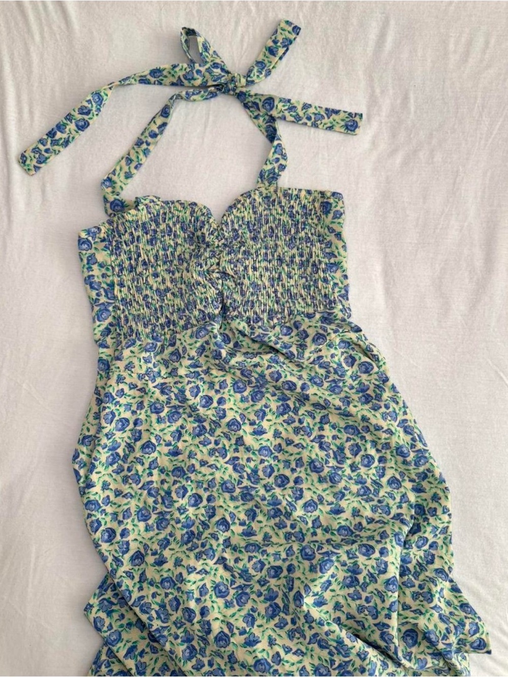 SHEIN Blue Floral Halter Midi Dress